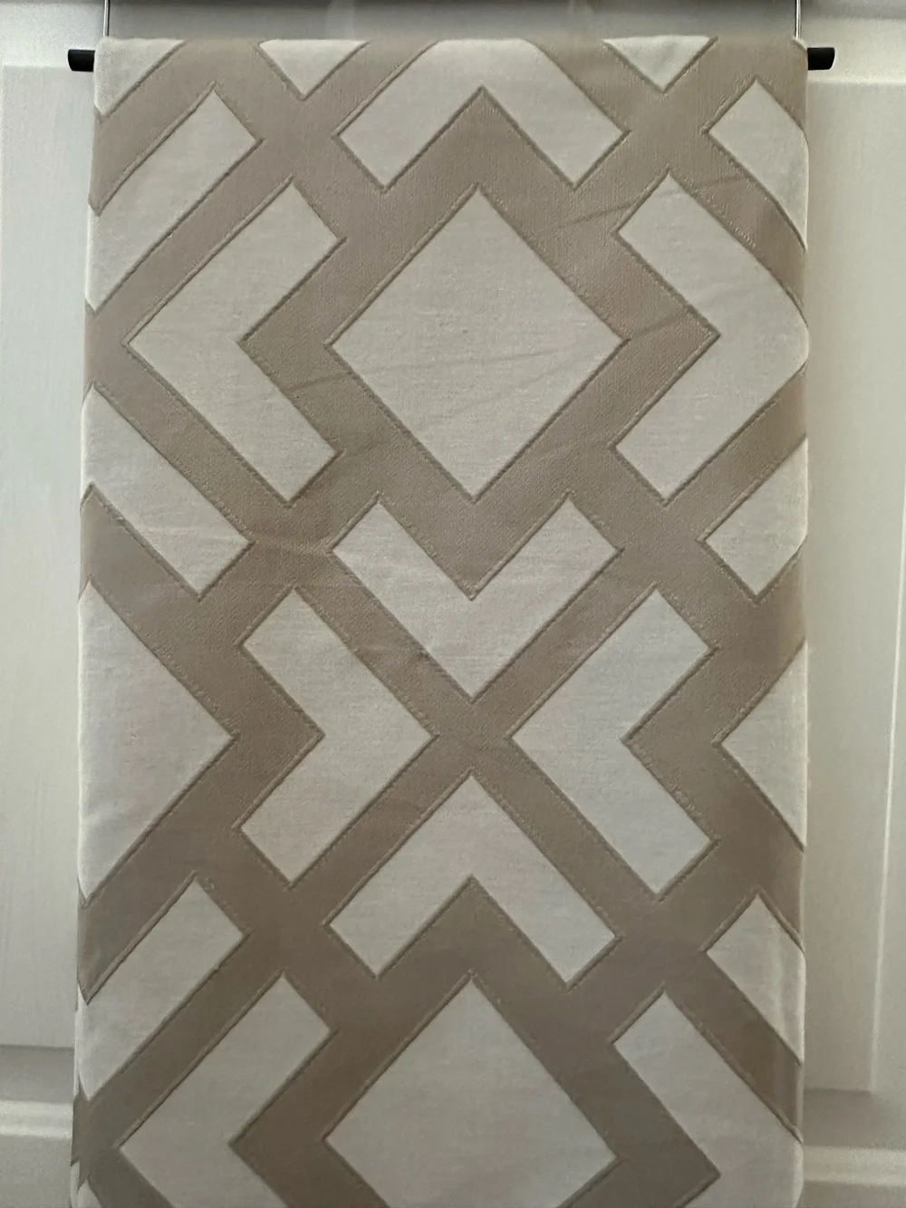 Geometric Luxury Jacquard Linen Curtain Panels Set of 2 Taupe Grey NWT